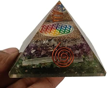 Sharvgun Pyramid Amethyst, Jade & Selenite פרח חיים פרח חיים אורגון הגנה על אנרגיה שלילית 65-70 ממ,