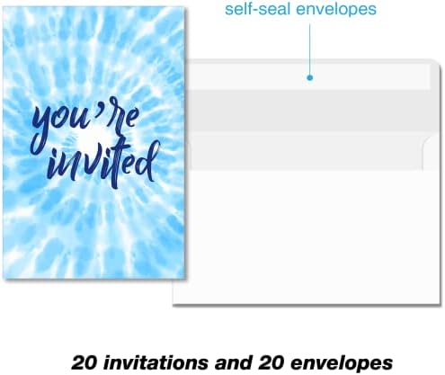מגלשת מים מסיבת יום הולדת הזמנות עם מעטפות סט של 20 כחול עניבה לצבוע מים שקופיות מסיבת יום הולדת מזמין