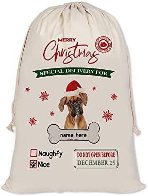 מצחיק בוקסר סנטה שקים אישית כלב בד חג המולד מתנת שקיות עם שרוך חג המולד אחסון תיק להווה כותנה פשתן 19.