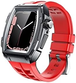 ערכת השינוי של Houcy Case For Apple Watch Band 44 ממ 45 ממ נירוסטה גומי שעון גומי לסדרה IWatch 8 7 6