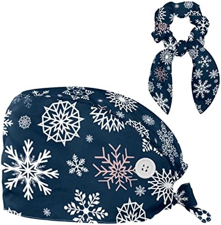כובע עבודה מתכוונן עם כפתור, פתית שלג חורף כחול כובעי כובע כובעי, כובעי קשירה לאחור עם שיער קשת מקושק
