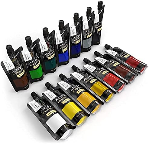 Arteza Art Supply Supply Supply for Acrylic מזיגה, כולל צבעי שפיכה מעורבבים מראש וסט צבע אקרילי 14 x120