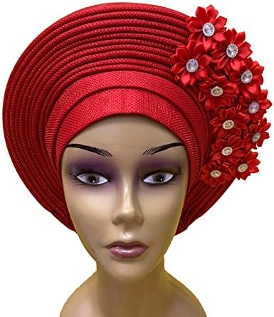אופנה ניגרית ג ' ל כיסוי ראש עם אבנים נשים ראש גלישת חרוזים תחרה כבר עשה אוטומטי אפריקאי כיסוי ראש למסיבה