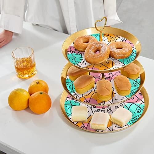 פנים קריקטורות מחזיק עוגות 3 שכבות, מעמד קינוחים, מגדל קאפקייקס למסיבת תה שרת מזנון יום הולדת לחתונה