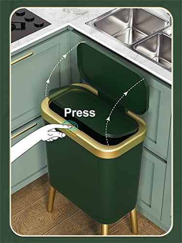 פח אשפה זהב 15 ליטר למטבח אמבטיה מרובע פח אשפה צר מפלסטיק עם מכסה