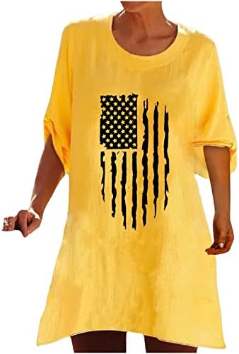4 ביולי צמרות פטריוטיות דגל אמריקאי הדפס דגל הדפסים לחולצות יום עצמאות 3/4 שרוול שרוול חולצות פשתן כותנה