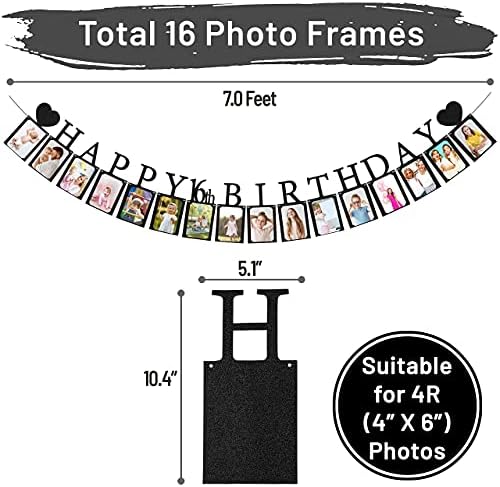 16 קישוטי יום הולדת מתוקים באנר תמונות בשחור בהרכבה מראש - מתוק 16 באנר עם שישה עשר מסגרות צילום מסגרות