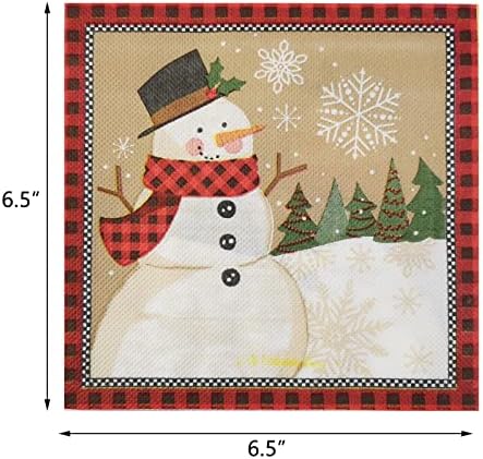 CIEOVO 80 חלקים מפיות לחג המולד חד פעמיות ושחור משובץ איש שלג משובץ פיות קוקטייל מפיות נייר מפיות דקורטיביות