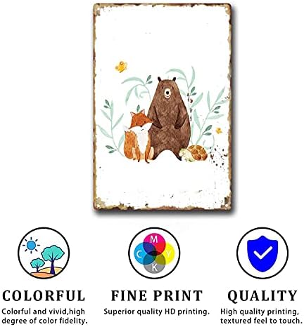 AXCISXK שלט פח דוב שועל הדפסת חיה אמנות חיה מים צבעי חורש איור משתלת תפאורה משתלת אמנות ילדים חדר חדר