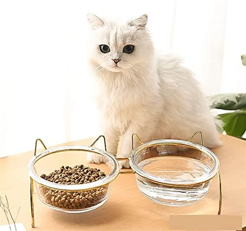 איטי מזין קערת חתול אביזרי חיות מחמד חמוד חיות מחמד מזון קערת זכוכית כלב כפול קערה לחיות מחמד קערות