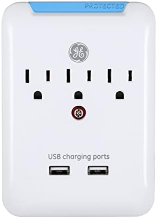 Ge Pro 3-Outlet Expender & Ge 6-Outlet Surge מגן, כבל הרחבה של 10 רגל, רצועת חשמל, 800 ג'ול, תקע שטוח,