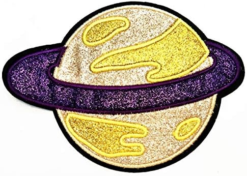טלאי Nipitshop שטח זהב גדול גלקסי פלנט כוכב כדור הארץ קריקטורה מצוירת טלאי ברזל רקום תפור על בגדי טלאי