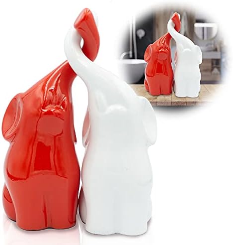 פסלי פיל אדומים ולבנים עם תא המטען - פסלוני תפאורה של פיל אבן פולי - פסלון רכבים רוסי למזל טוב - un