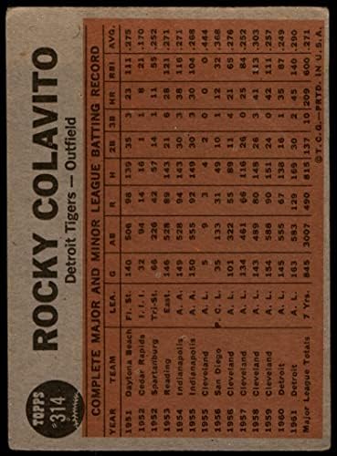 1962 Topps 314 הכוח של Colavito Rocky Colavito Detroit Tigers Tigers Tigers