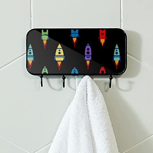 מחזיק מגבת Lyetny קיר קיר רכוב מגבת מתלה אמבטיה תפאורה חלוקת חלוקת חלוק בגדים בגדים שחור דפוס חללית