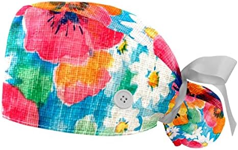 2 חתיכות מצויר ביד פרחים צבעוניים רקע כובע עבודה כובע בופנט כובע גודל אחד רב צבע
