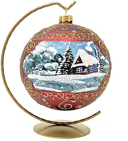 פולני גלריה חג המולד קישוט, חורף נוף כפרי, זכוכית מנופחת כדור 5-אינץ