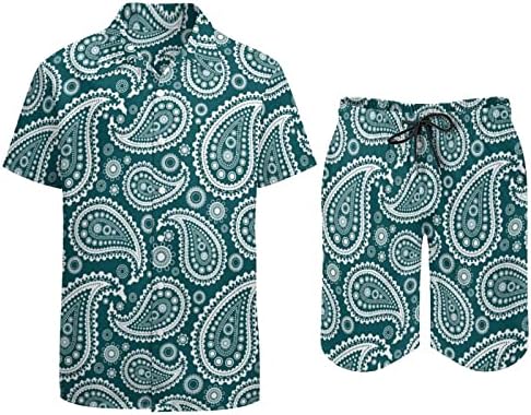 פייזלי מעצב גברים 2 חלקים הוואי סט מכפתור חולצות שרוול קצר מכנסי חוף מכנסיים כשירים
