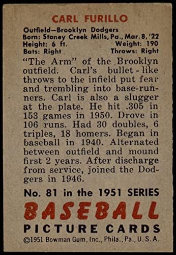 1951 באומן 81 קרל פורלו ברוקלין דודג'רס VG/Ex Dodgers