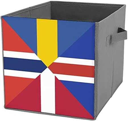 דגל נורדי עור PU פחי אחסון מתקפלים פחי קוביית קוביית קוביית סל עם ידיות עם ידיות