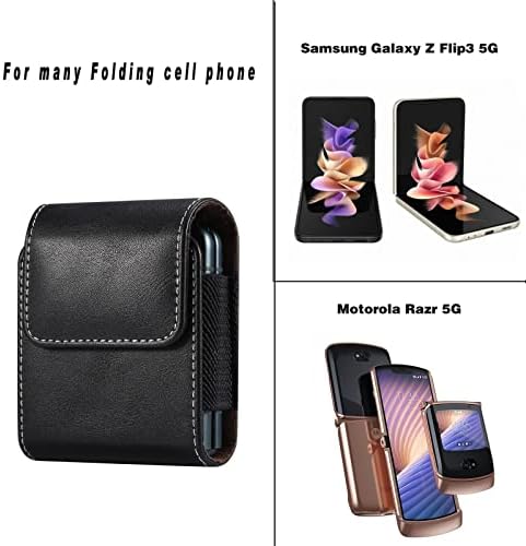 כיס מגן טלפוני תואם ל- Samsung Galaxy Z Flip 3, Z flip3 5G, Z Flip 2 נרתיק חגורת טלפון סלולרי עור, תואם