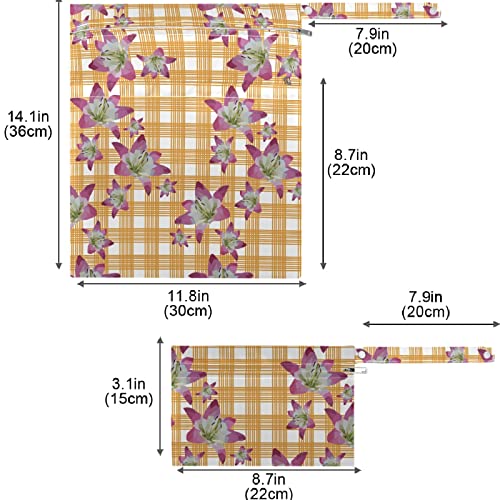 Visesunny מופשט פרח ורוד של רשת כתומה 2 יחידים רטובים עם כיסי רוכסן תיק חיתולים מרווח לשימוש חוזר ונשנה