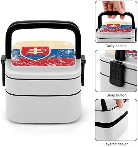 רטרו סלובקיה דגל בנטו קופסה שכבה כפולה מיכל ארוחת צהריים הניתנת לערימה עם כף לטיולי פיקניק