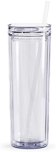 כוס אקרילית רזה של מארס עם מכסה וקש / 18 עוז פרימיום מבודד כפול כוסות פלסטיק לשימוש חוזר-שקוף, 8 מארז