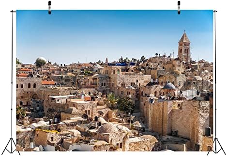 בלקו 10 על 8 רגל בד ירושלים עיר עתיקה רקע רקע נוף עירוני ירושלים מסגד כנסיית העיר סקייליין בתים עתיקים