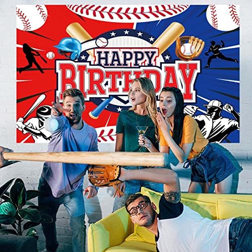 בייסבול שמח יום הולדת רקע אדום וכחול בייסבול ספורט נושאים מסיבת קישוט צילום רקע עבור ילד ילד נער תינוק