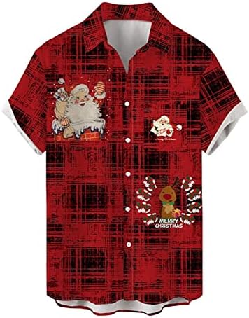 חולצות חג המולד של XZHDD לגברים, מצחיק 3D חג המולד סנטה קלאוס מודפס צמרות שרוול קצר כפתור מטה מטיבה