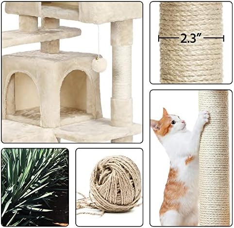 מסגרת טיפוס על חתולים, כדור תלוי ， מדף חתול מגדל עץ מגדל דירה משורט ריהוט לחתלתול, בז ', 54.5 H