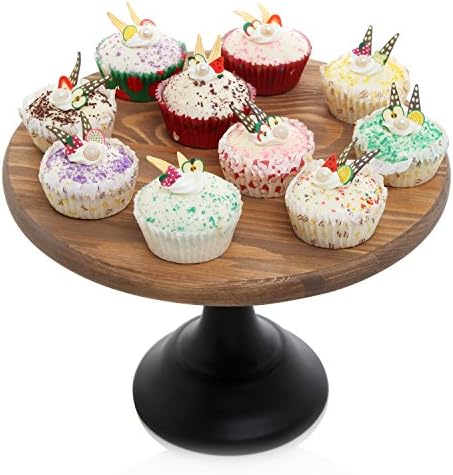 12-אינץ עגול שרוף חום עץ עוגת קינוח הכן דוכן תצוגת עם שחור בסיס לחתונה, מסיבת יום הולדת וכל יום