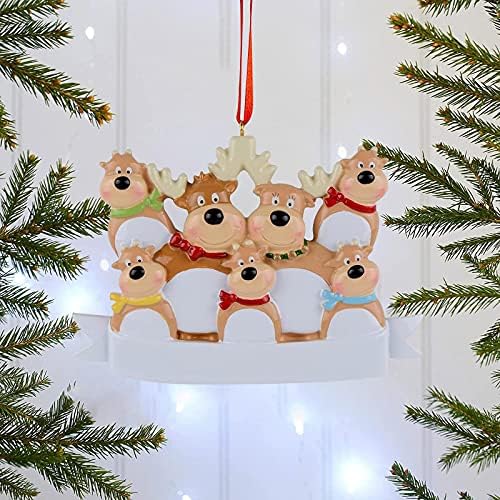 משפחת צבי מותאמת אישית של 2, 3, 4, 5, 6 & 7 קישוט עץ חג המולד 2021, יום ראשון צבי חמוד חמוד מתנת חורף
