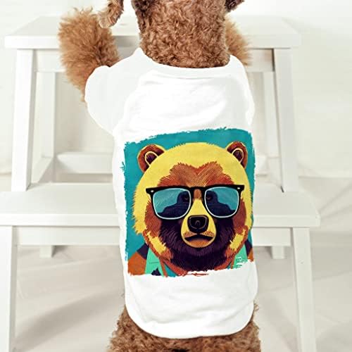 חולצת טריקו של כלב אמנות היפסטר - חולצת כלבים דוב - בגדי כלבים גרפיים - לבן, 2xl