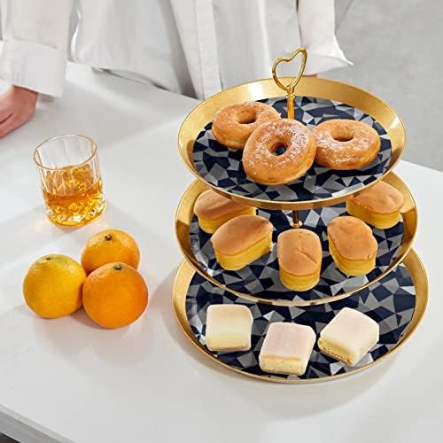 דפוס גיאומטרי מחזיק עוגות 3 שכבות, עמדת קינוחים, מגדל קאפקייקס למסיבת תה שרת מזנון יום הולדת לחתונה