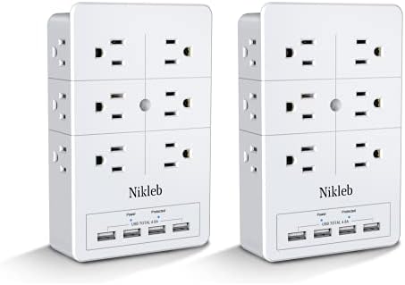 Surge Protector Nikleb, Multi Outlet עם 4 יציאות USB, בלוק מטען טלפוני רב -פורטס סהכ 4.8A, מפצל מוצא