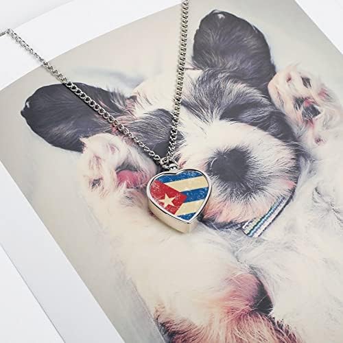 רטרו קובה דגל מודפס לחיות מחמד כד שרשרת עבור אפר לב שריפת גופות תכשיטי זיכרון תליון אפר מחזיק עבור כלב