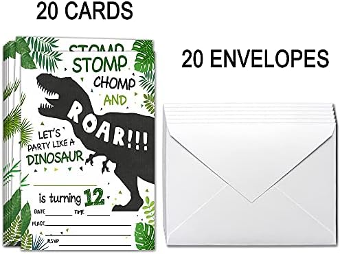 ukebobo הזמנות למסיבת יום הולדת 12 עם מעטפות-הזמנות למסיבת יום הולדת לדינוזאור, קישוטים למסיבות דינוזאור-20