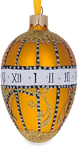 Bestpysanky 1899 זר של חבצלות שעון קישוט זכוכית ביצה מלכותית 4 אינץ '