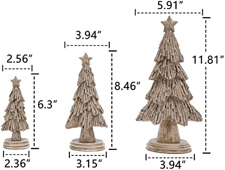 סט עיצוב SOFFEE של 3 קישוטי שרף עץ חג המולד מיני לאביזרי גרבי אח, גינון חג המולד נופים מדומים DIY קישוטי