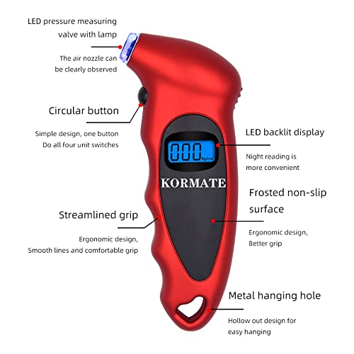 מד לחץ צמיג קורמטה 150 psi 4 הגדרות למנוע אופניים במשאית רכב עם LCD תאורה אחורית ואחיזה לא החלקה