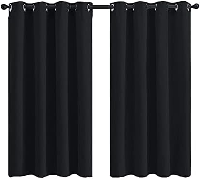 וילונות מודרניים של DAESAR 2 לוחות אפלים, וילונות חדר שינה פוליאסטר פוליאסטר שחור בצבע מוצק וילונות