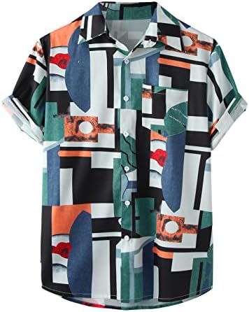 XXBR Mens Hawaiian חולצות כפתור שרוול קצר בקיץ למטה ארט הדפס גרפי רגוע בכושר אלוהא חולצה חוף מזדמן