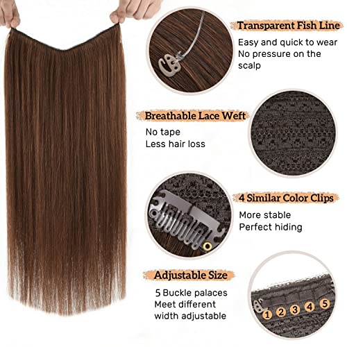 בלתי נראה חוט שיער הרחבות ישר 14 אינץ 80 גרם שיער הרחבות אמיתי שיער טבעי שוקולד חום דגי חוט שיער 4