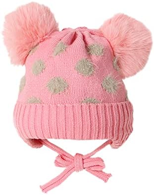 בני חורף סרוג פונפון בנות כובע צמר סרוגה מתכוונן כובע תינוק חם כובעי בני אוזן דש חורף כובעים