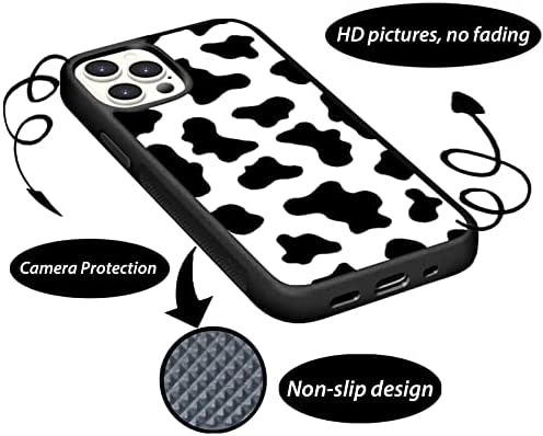 תואם לאייפון 14 פרו מקסימום צמיג חמוד הדפס פרה שחור עיצוב לבן TPU מארז טלפון מגן רך רך לילד בנות