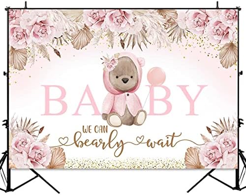 סנספון בוהו דוב תינוק מקלחת רקע אנחנו יכולים לחכות ורוד פרחוני תינוק מקלחת רקע הו מתוק תינוקת בוהמי