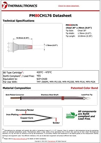 ThermalTronics PM80CH176 אזמל 30deg 1.78 ממ להחלפה ל- Metcal SCP-CH20