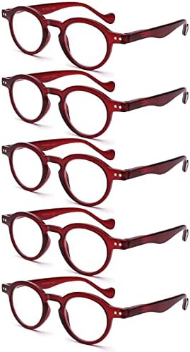 5 אריזות משקפי קריאה גברים נשים רטרו רטרו עגול אביב צירים קוראים קלים +1.5 משקפיים פרביופיים נוחים אדומים